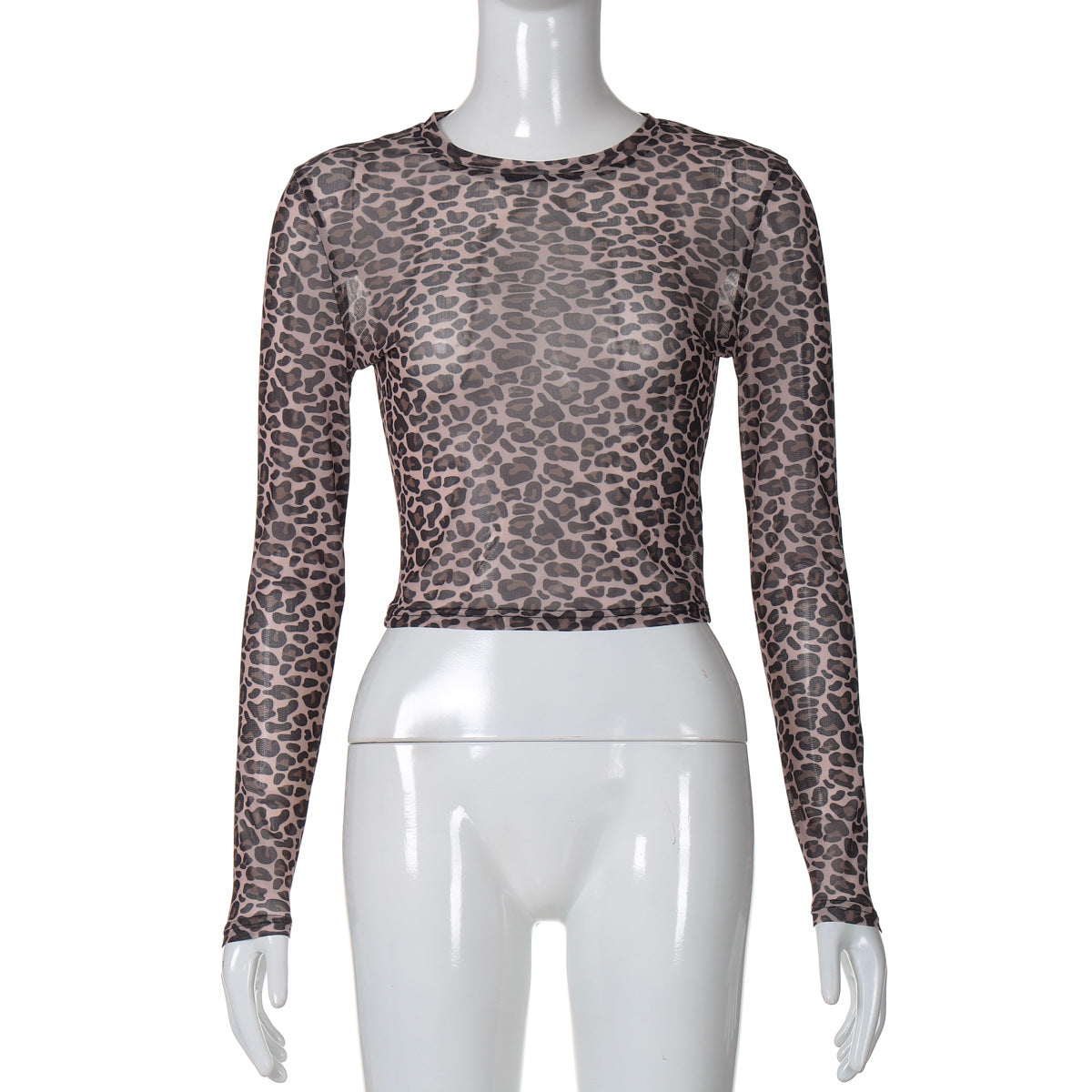 Leopard Mesh Long Sleeve Top - Leopard - 5