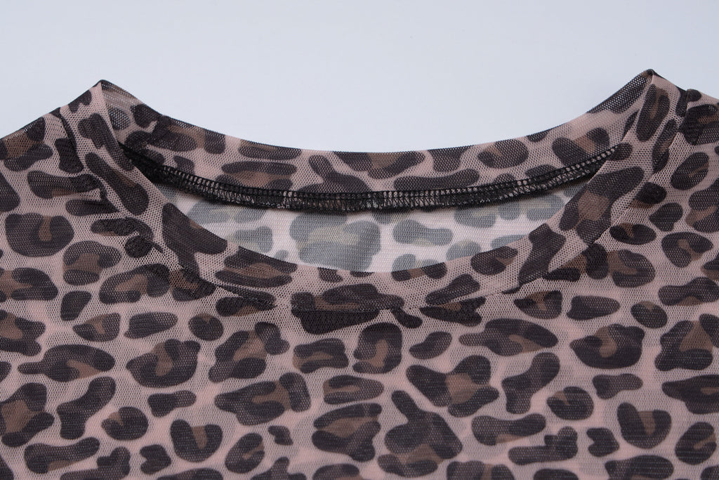 Leopard Mesh Long Sleeve Top - Leopard - 8