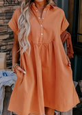 Collared Button Front Babydoll Mini Dress - Orange