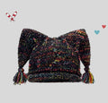 Pointed Ear Cable Knit Tassel Beanie - Black