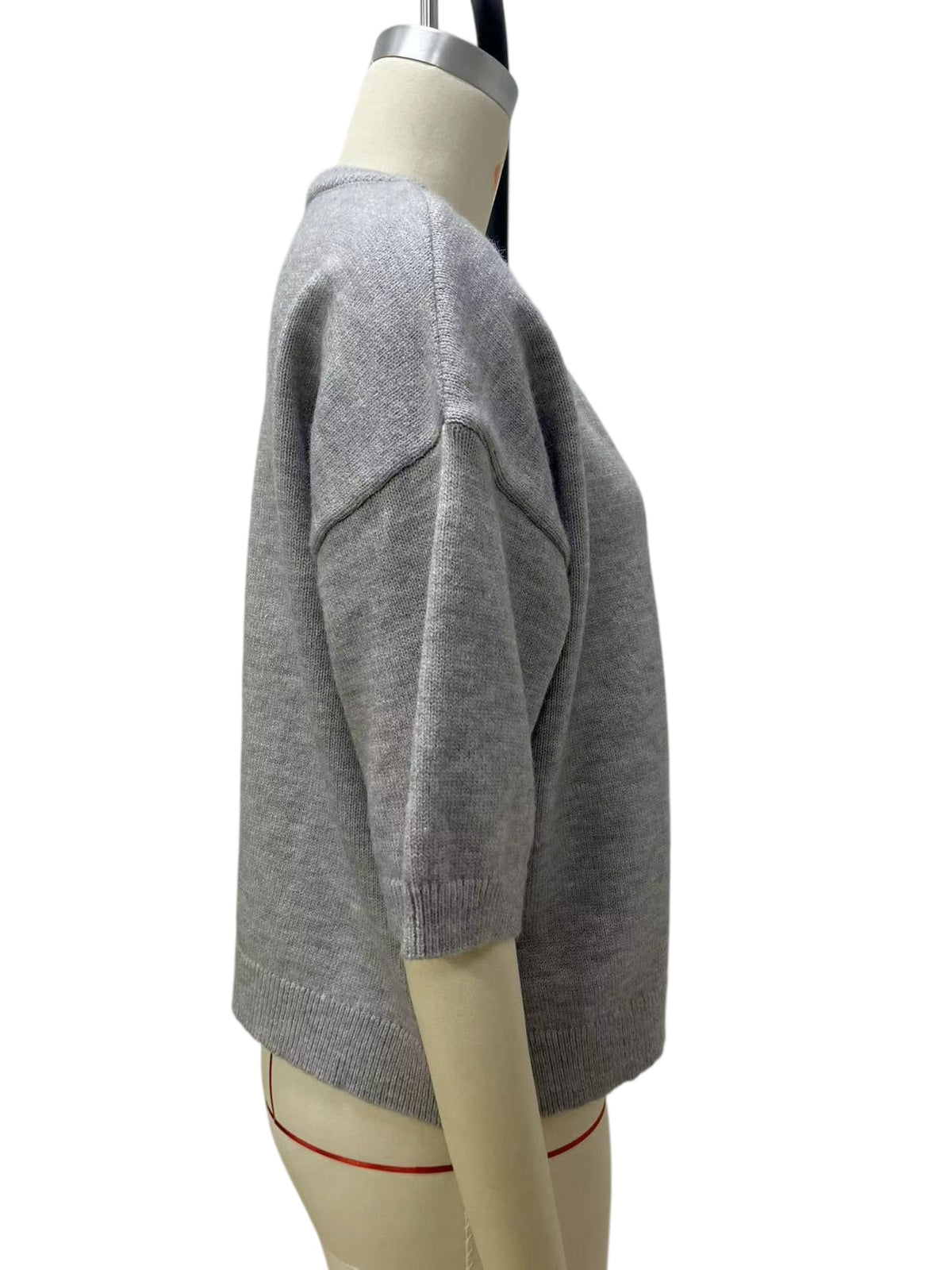 Boxy Button Front Sweater with Half Sleeves - Grey - 1