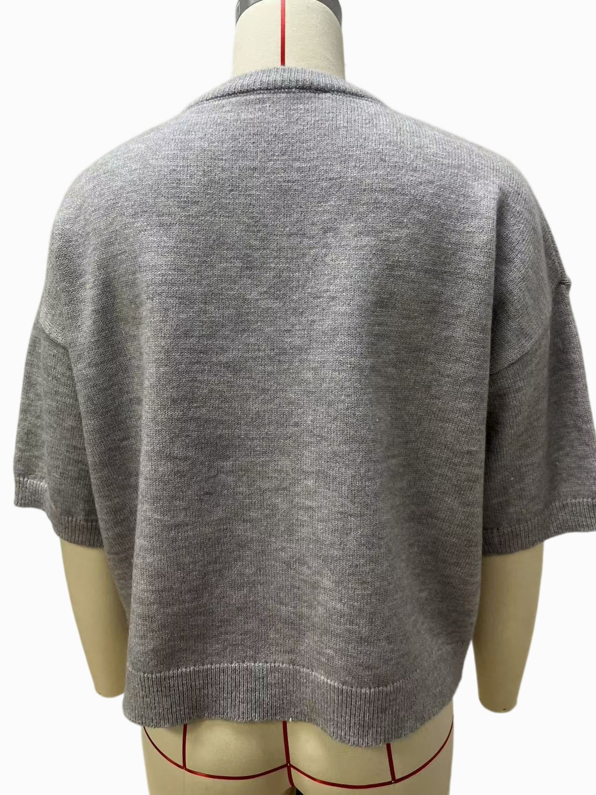 Boxy Button Front Sweater with Half Sleeves - Grey - 2