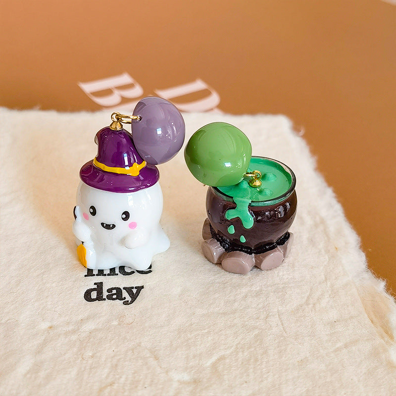 Mismatched Ghost And Potion Cauldron Earrings - White