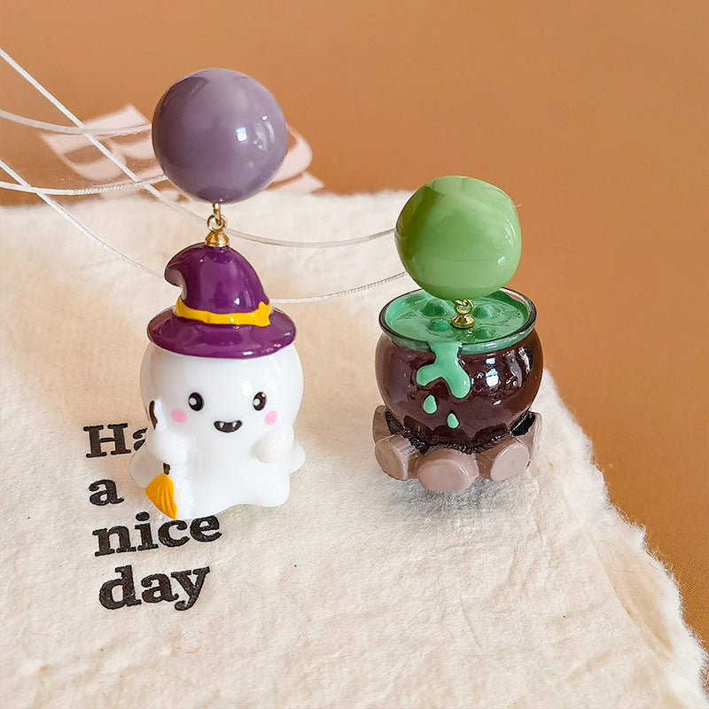 Mismatched Ghost And Potion Cauldron Earrings - White - 1