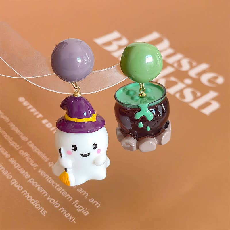 Mismatched Ghost And Potion Cauldron Earrings