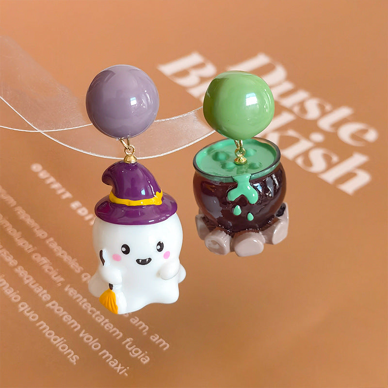 Mismatched Ghost And Potion Cauldron Earrings - view 1
