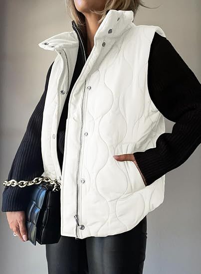Quilted Stand Collar Puffer Vest Jacket - White
