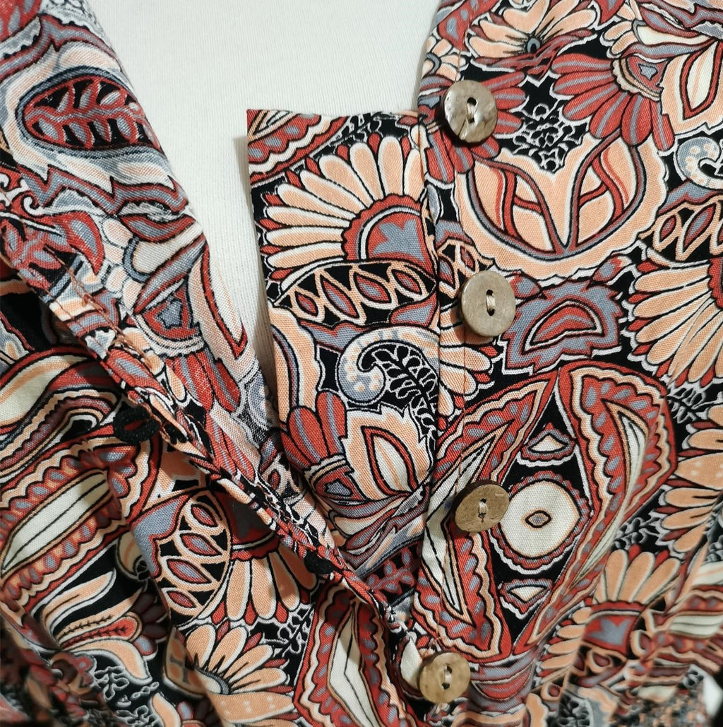 Boho Paisley Print Maxi Dress With Belt - Brown - 3