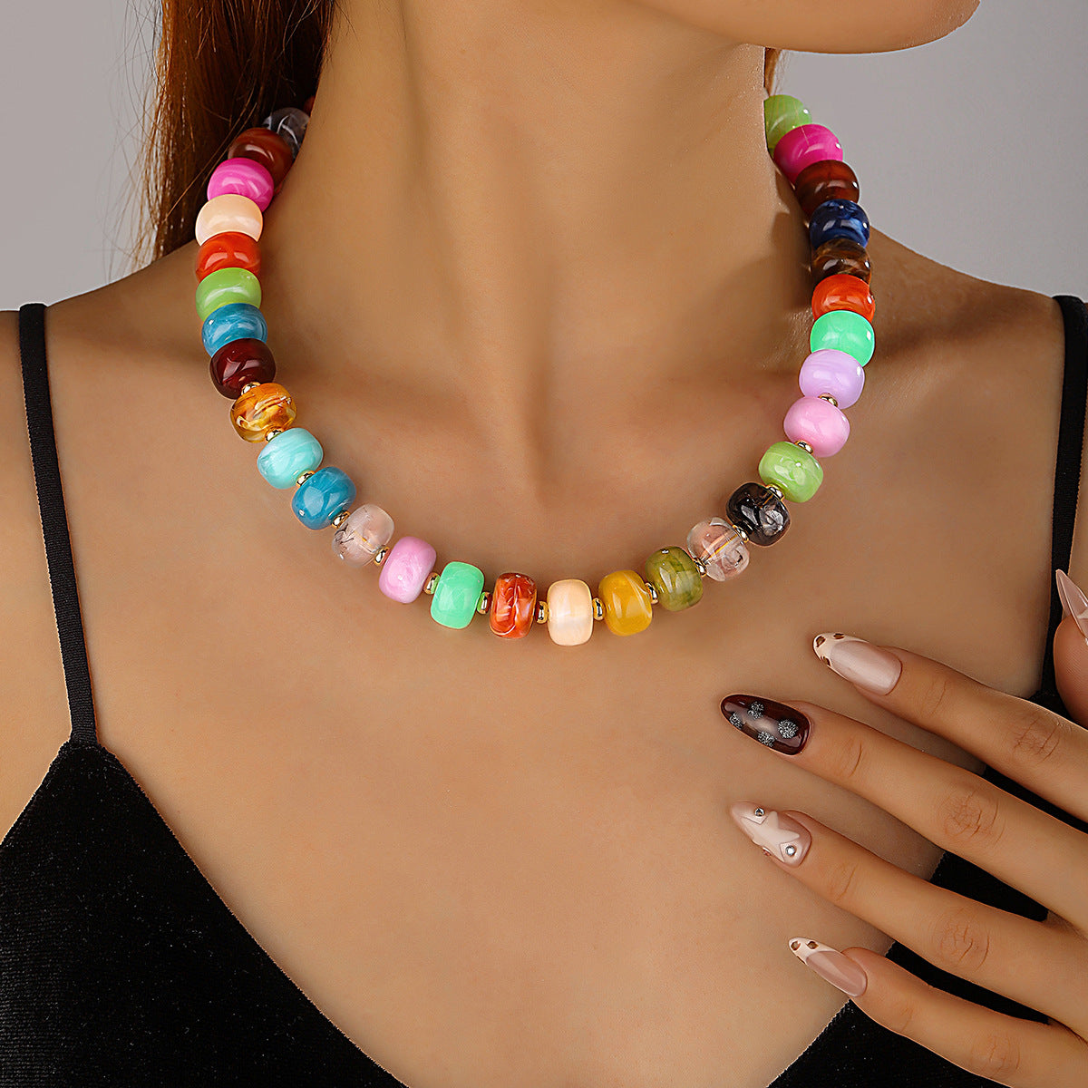 Chunky Speckled Bead Bracelet and Necklace Set - Necklace