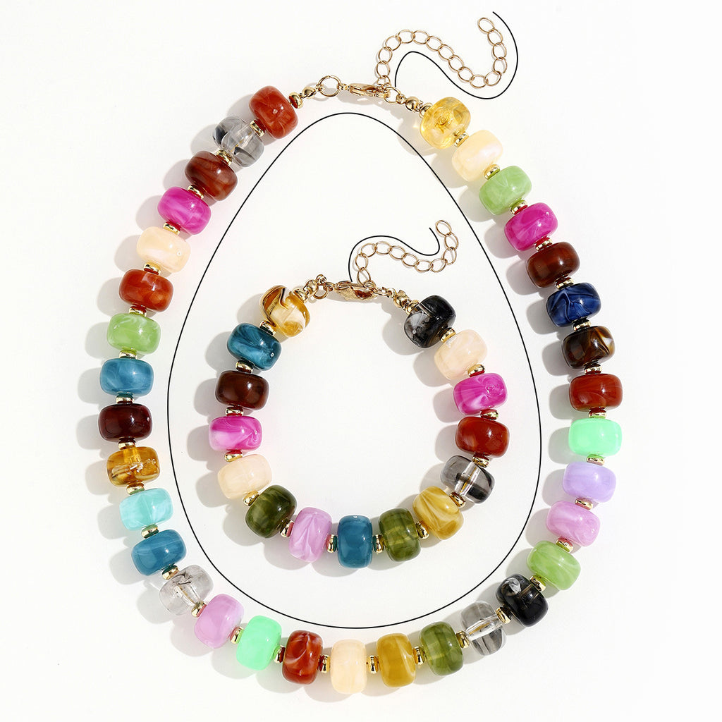 Chunky Speckled Bead Bracelet and Necklace Set - view 1