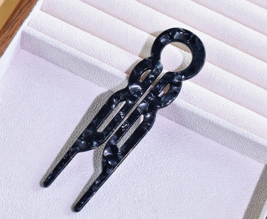Tortoise Acetate Double Prong Bun Pin - Color_14