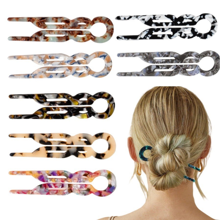 Tortoise Acetate Double Prong Bun Pin