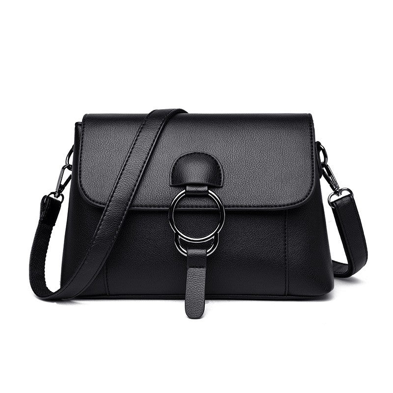 Ring Detail Flap Shoulder Bag - Black