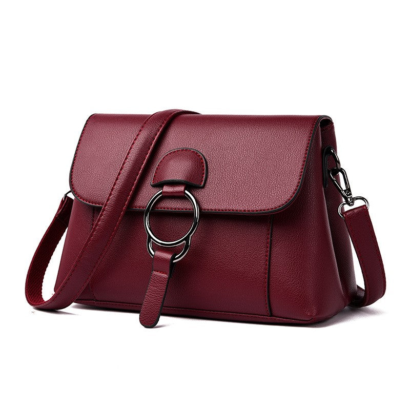 Ring Detail Flap Shoulder Bag - Burgundy