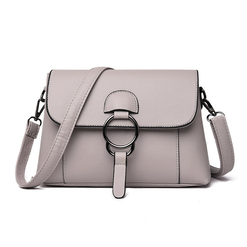 Ring Detail Flap Shoulder Bag - Light Grey