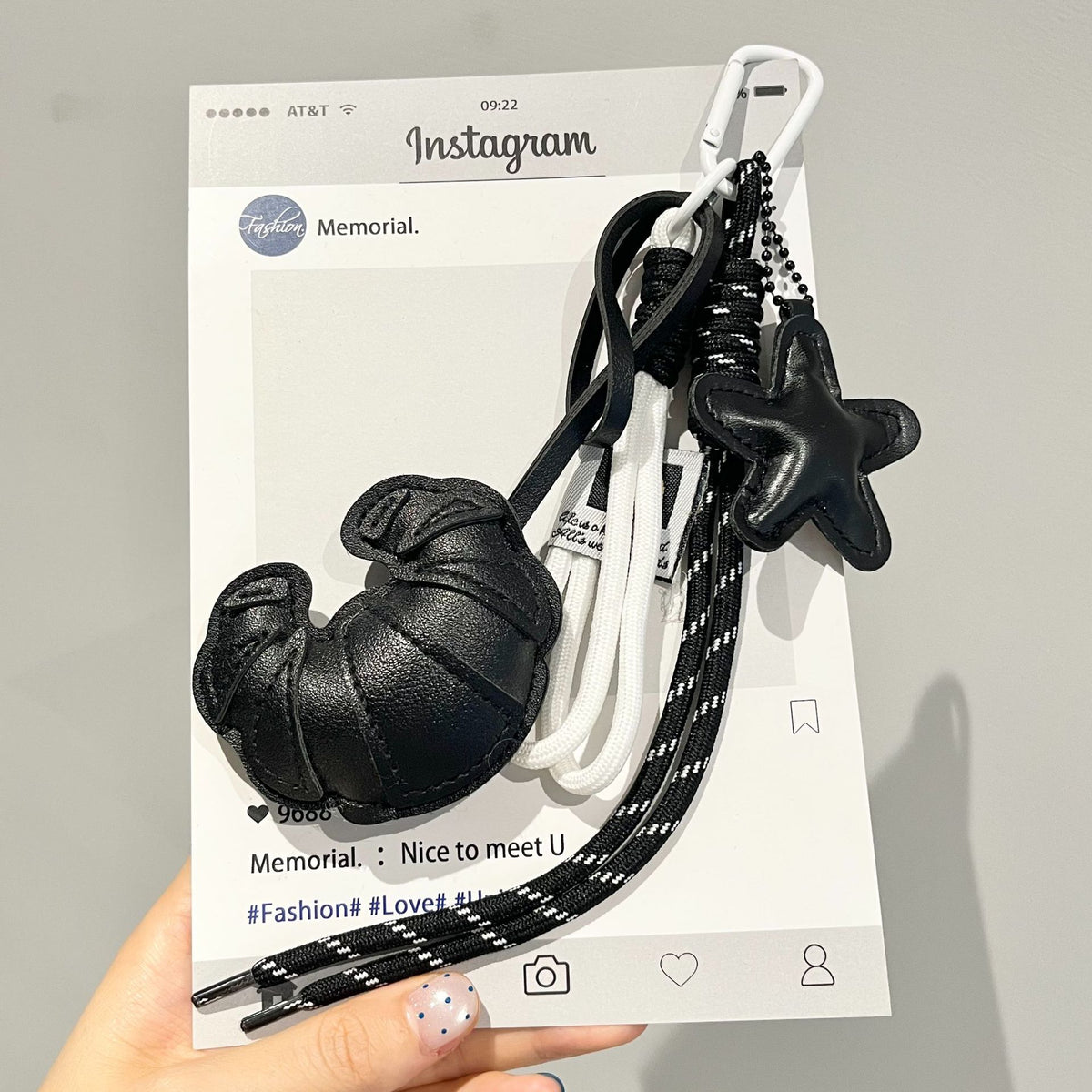 Croissant Keychain Bag Charm with Braided Strap - BlackStar