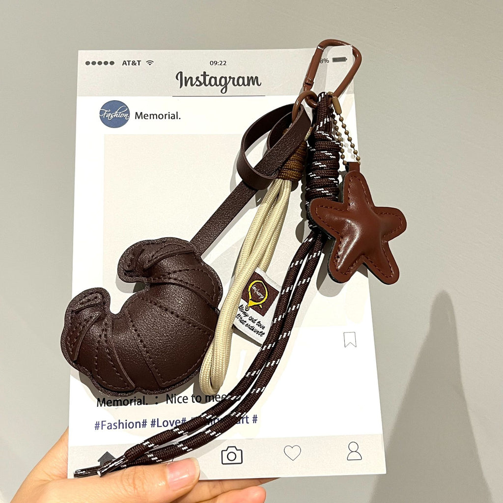 Croissant Keychain Bag Charm with Braided Strap - BrownStar