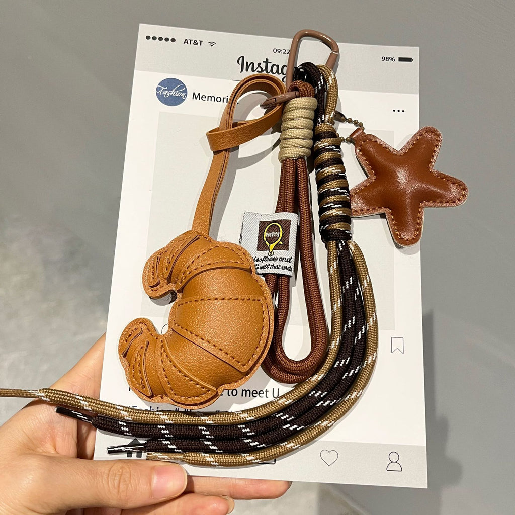 Croissant Keychain Bag Charm with Braided Strap - CoffeeStar