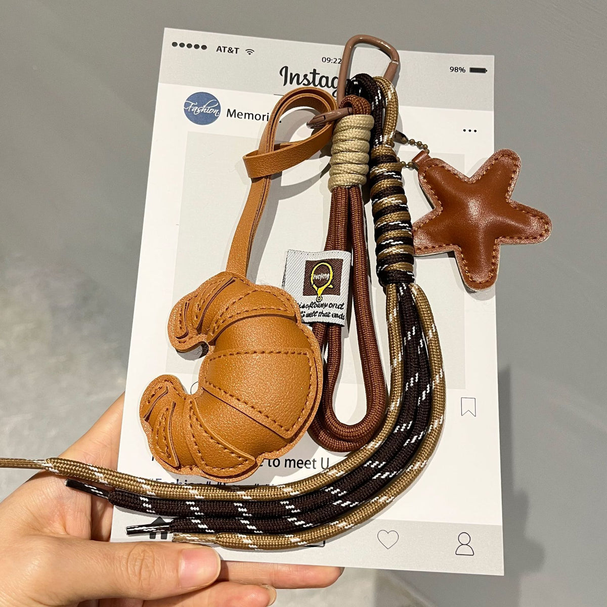 Croissant Keychain Bag Charm with Braided Strap - CoffeeStar