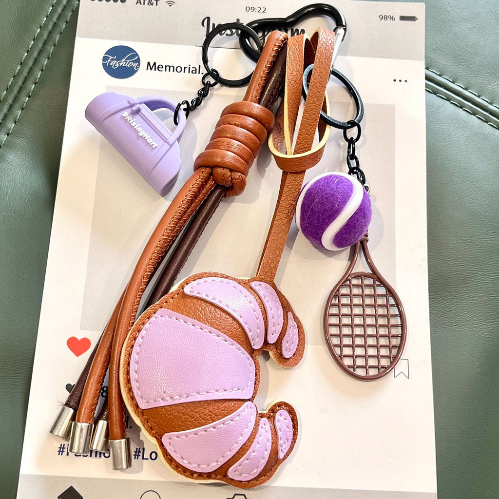 Croissant Keychain Bag Charm with Braided Strap - PurpleSport