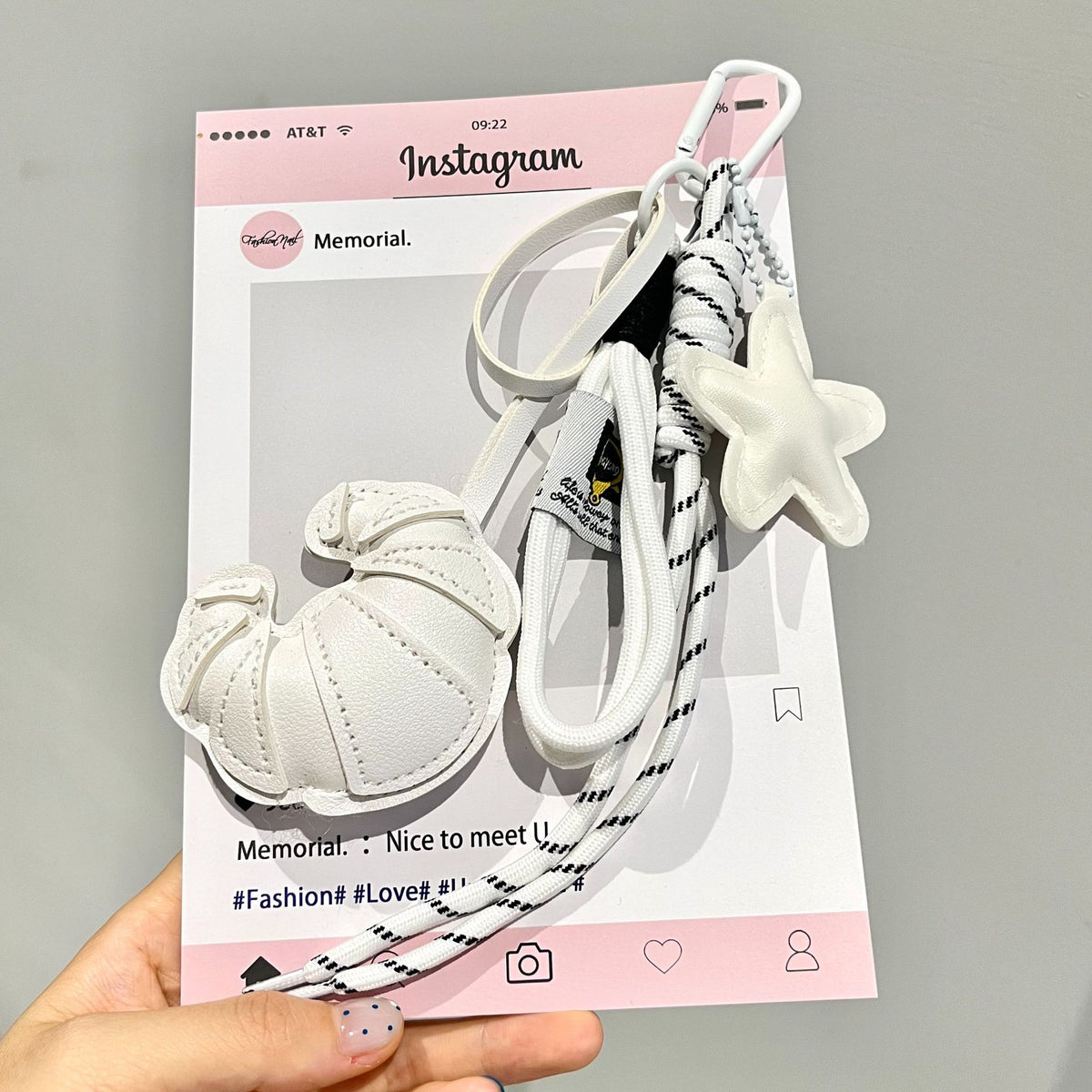 Croissant Keychain Bag Charm with Braided Strap - WhiteStar