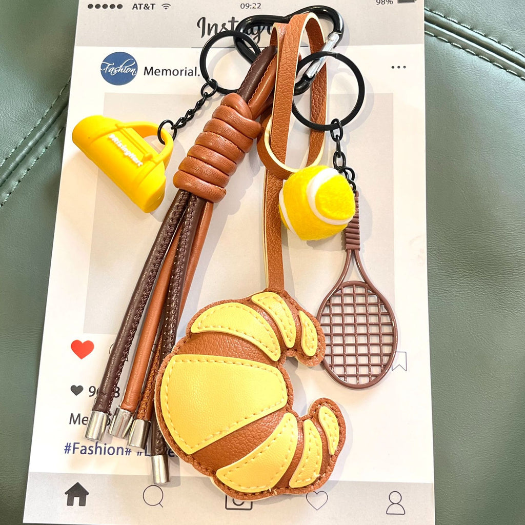 Croissant Keychain Bag Charm with Braided Strap - YellowSports