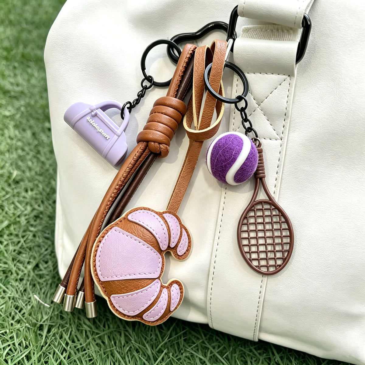 Croissant Keychain Bag Charm with Braided Strap