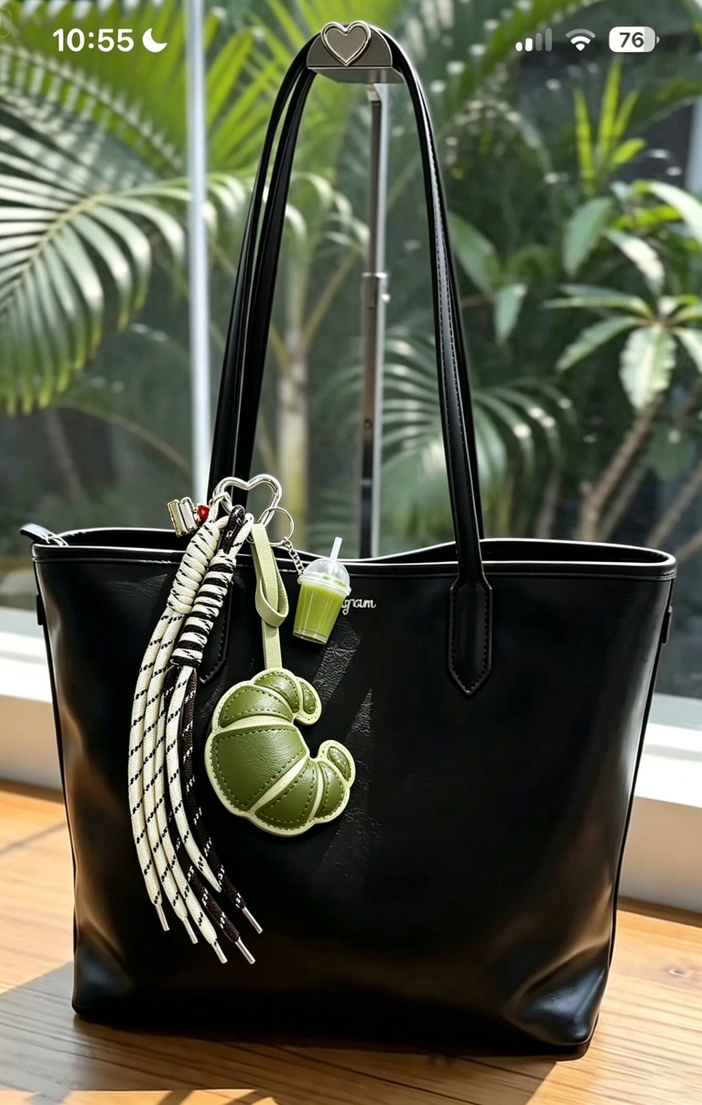 Croissant Keychain Bag Charm with Braided Strap - view 1