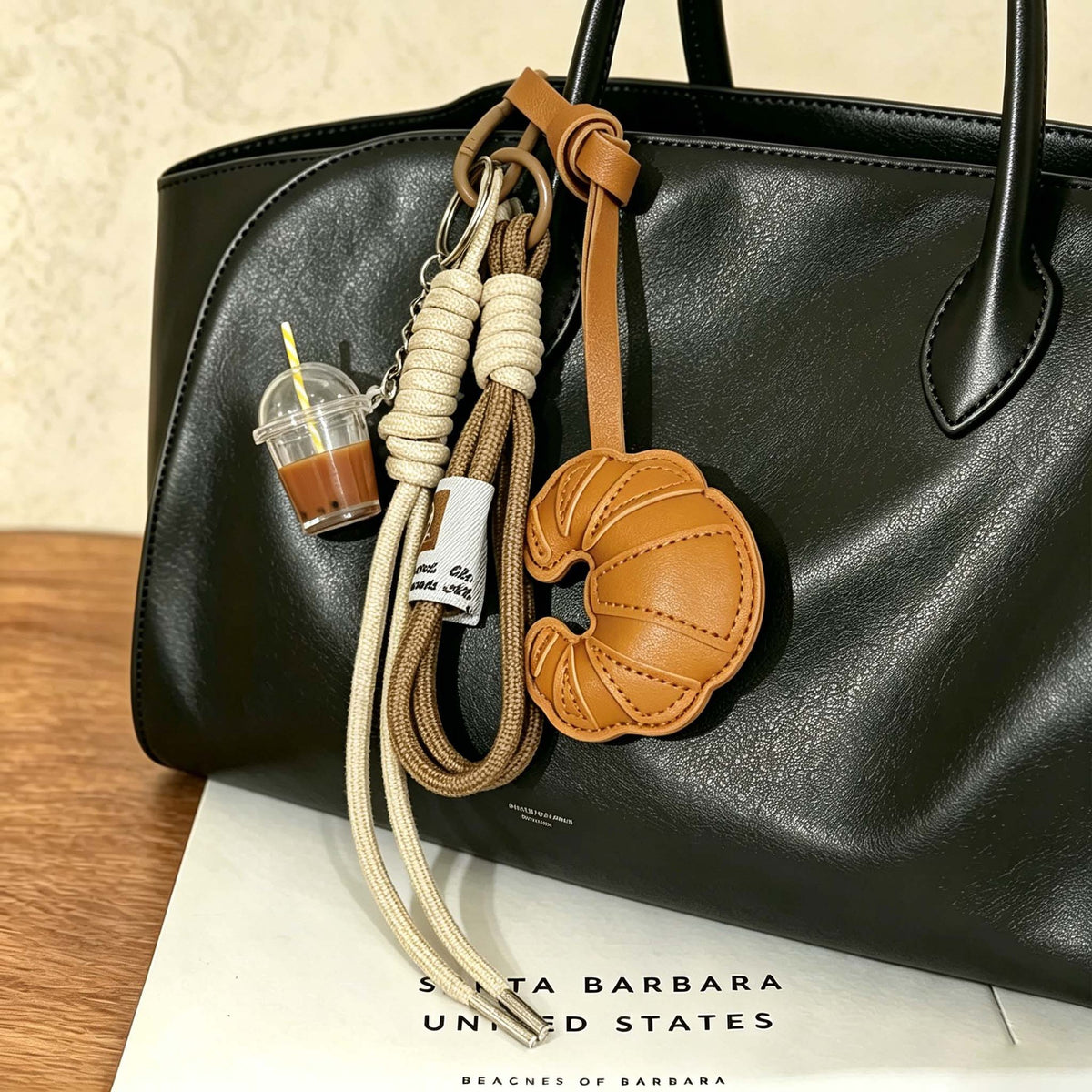 Croissant Keychain Bag Charm with Braided Strap - view 2