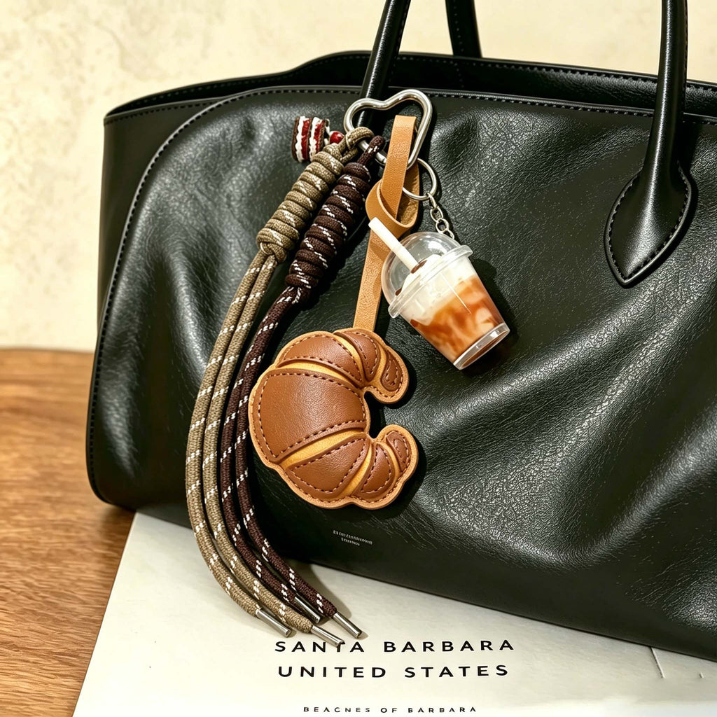 Croissant Keychain Bag Charm with Braided Strap - view 3