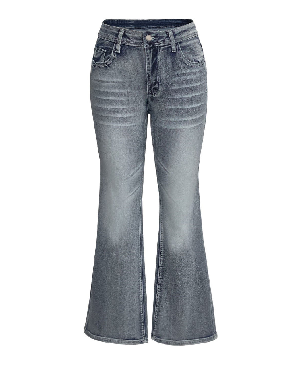 Vintage Wash Flare Jeans With Pocket Embroidery - Blue - 1