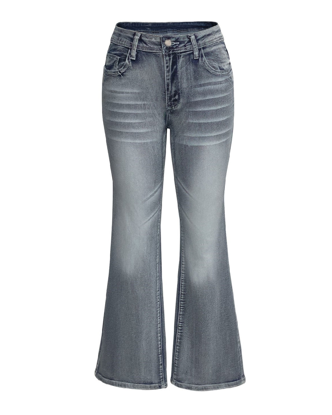 Vintage Wash Flare Jeans With Pocket Embroidery - Blue - 1