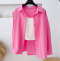 Lightweight Cotton Button Up Beach Shirt - Fuchsia