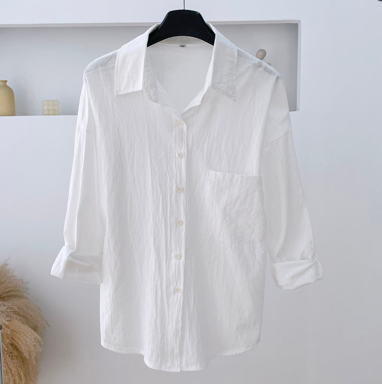 Lightweight Cotton Button Up Beach Shirt - White