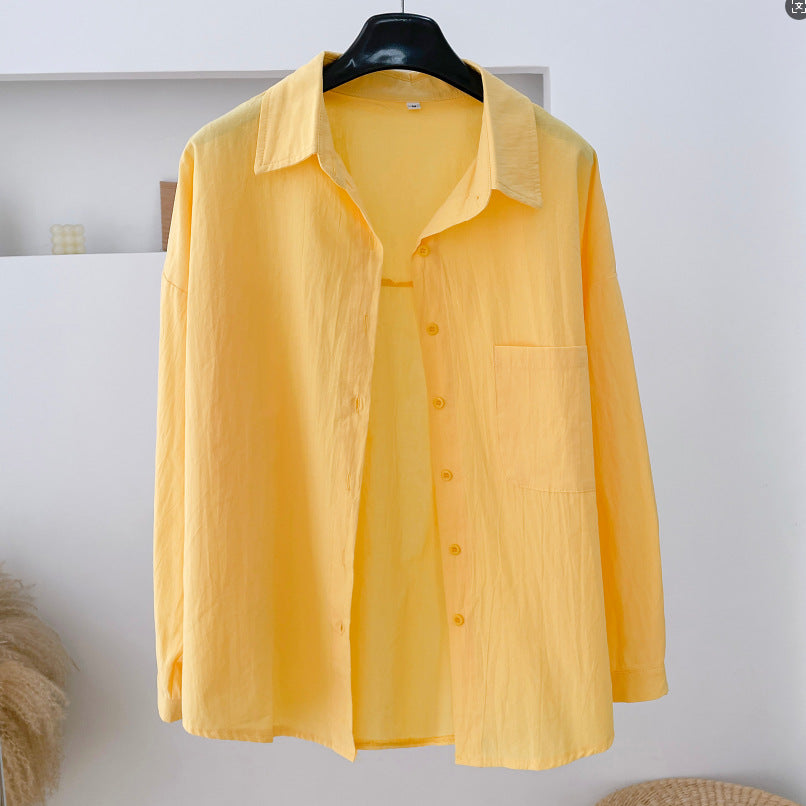 Lightweight Cotton Button Up Beach Shirt - Yellow