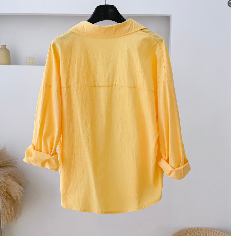 Lightweight Cotton Button Up Beach Shirt - Yellow - 1