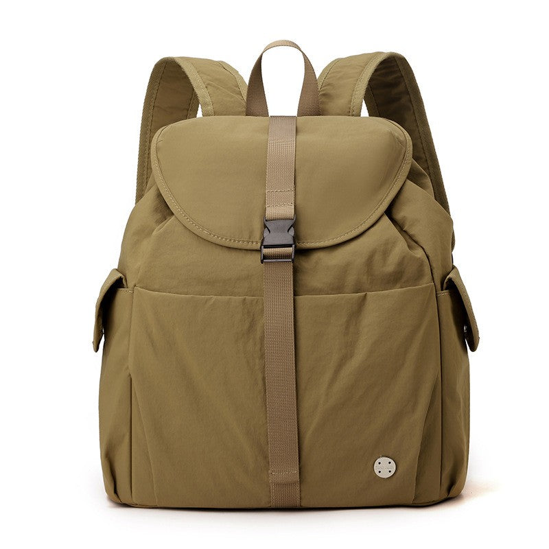 Drawstring Flap Nylon Backpack with Buckle - Olive