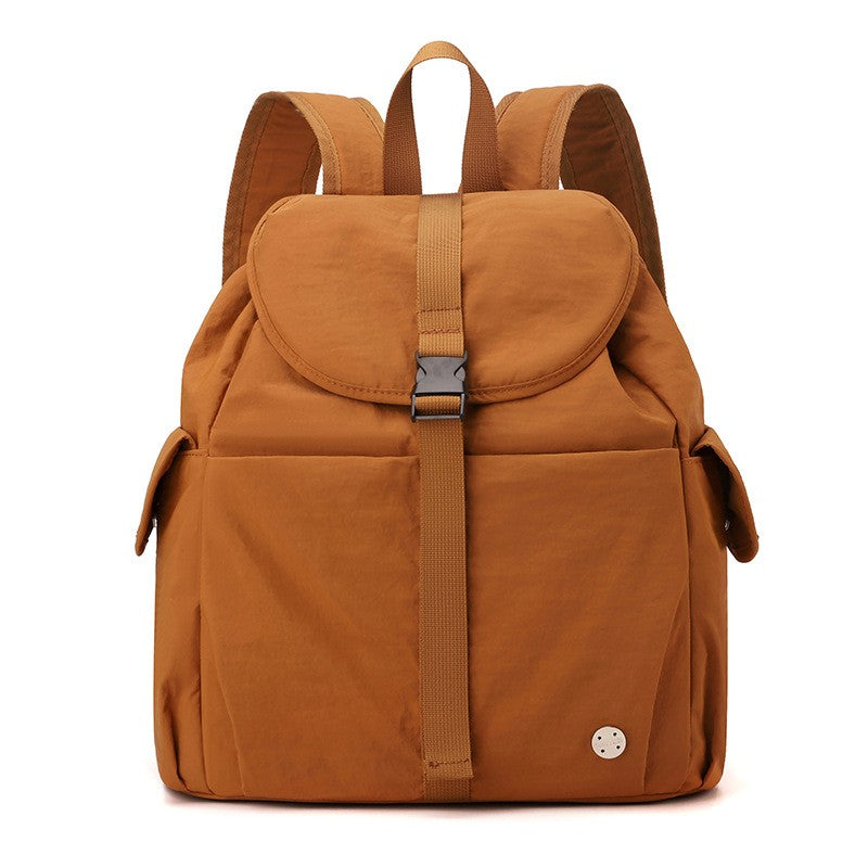 Drawstring Flap Nylon Backpack with Buckle - Pumpkin