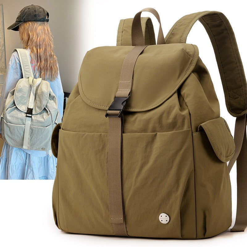 Drawstring Flap Nylon Backpack with Buckle