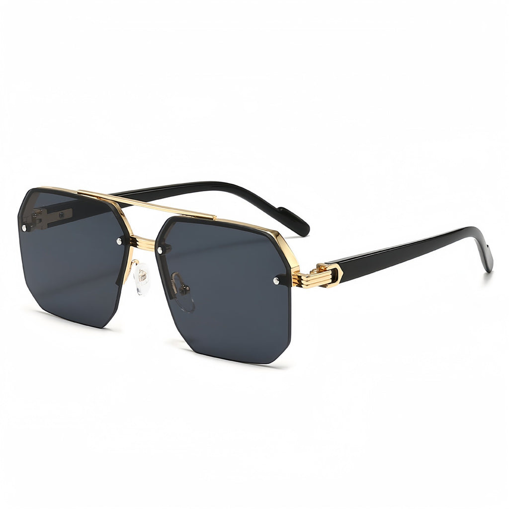Geometric Double Bridge Rimless Sunglasses - Color_02