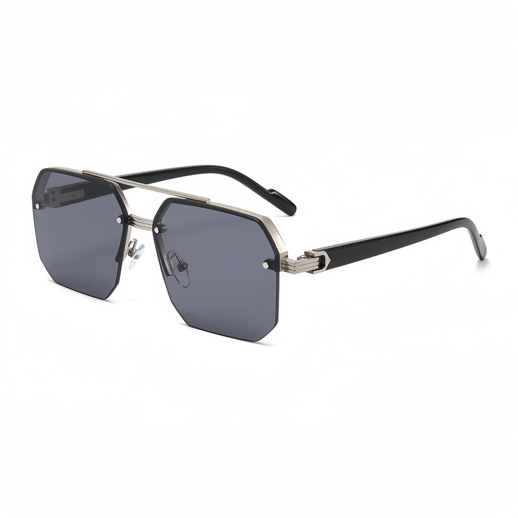 Geometric Double Bridge Rimless Sunglasses - Color_08