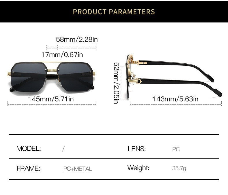 Geometric Double Bridge Rimless Sunglasses