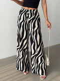 Abstract Print Drawstring Waist Flowy Wide Leg Pants - Zebra