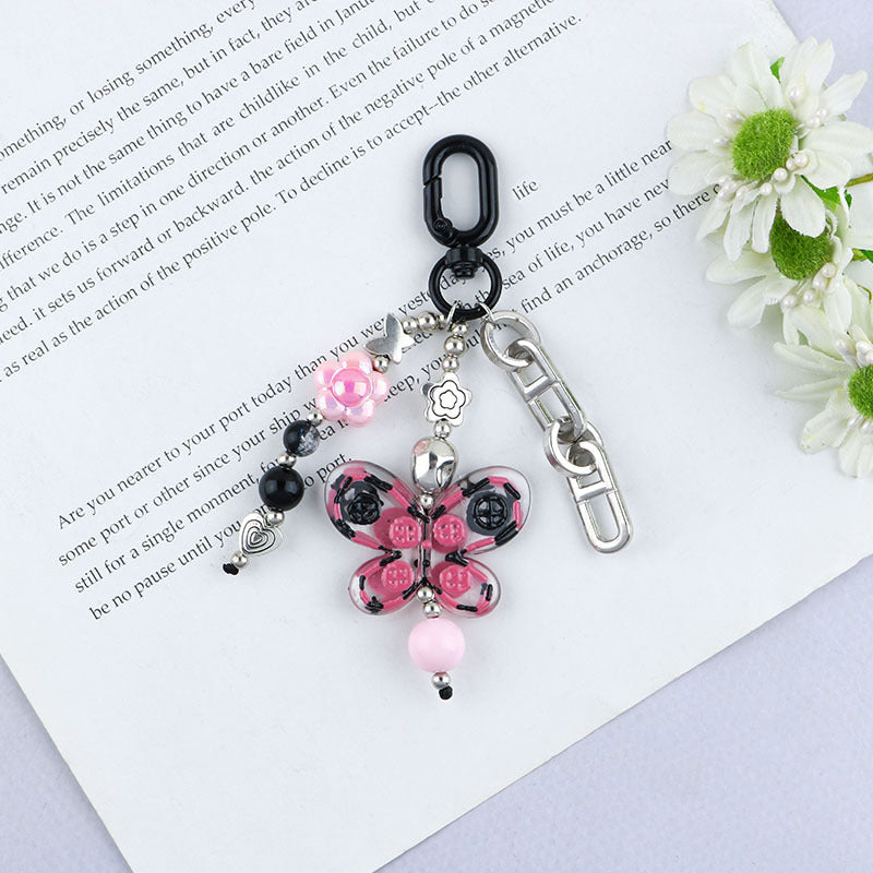 Beaded Butterfly Flower Charm Keychain - C1