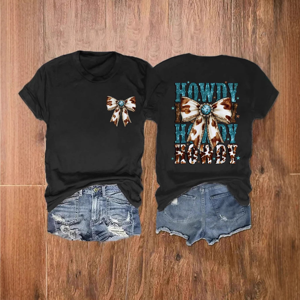 Western Cowgirl Bow Graphic Tee - Black