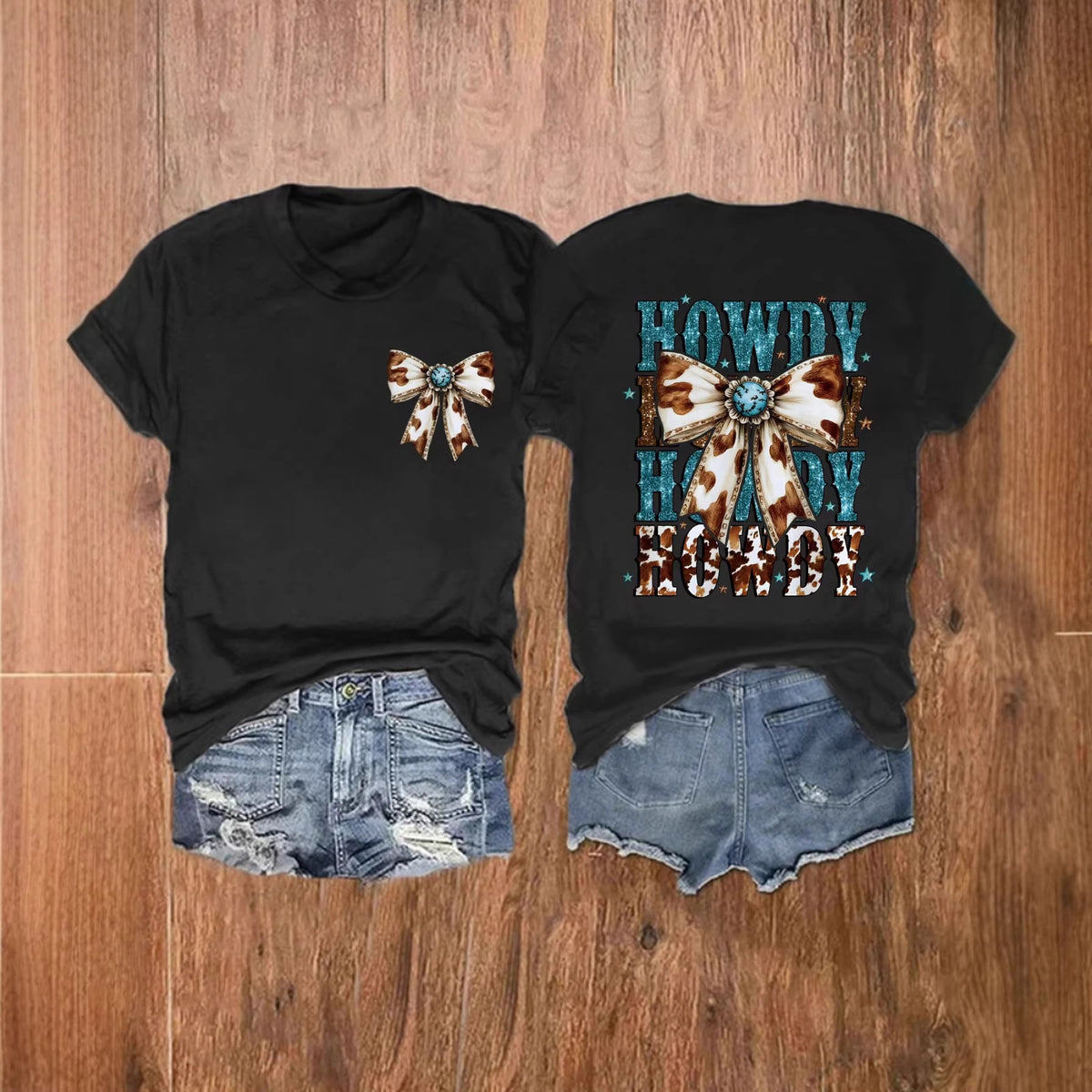Western Cowgirl Bow Graphic Tee - Black