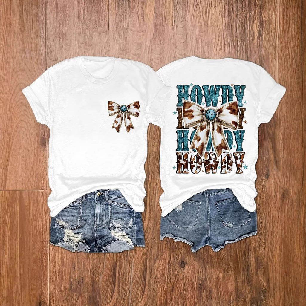 Western Cowgirl Bow Graphic Tee - White