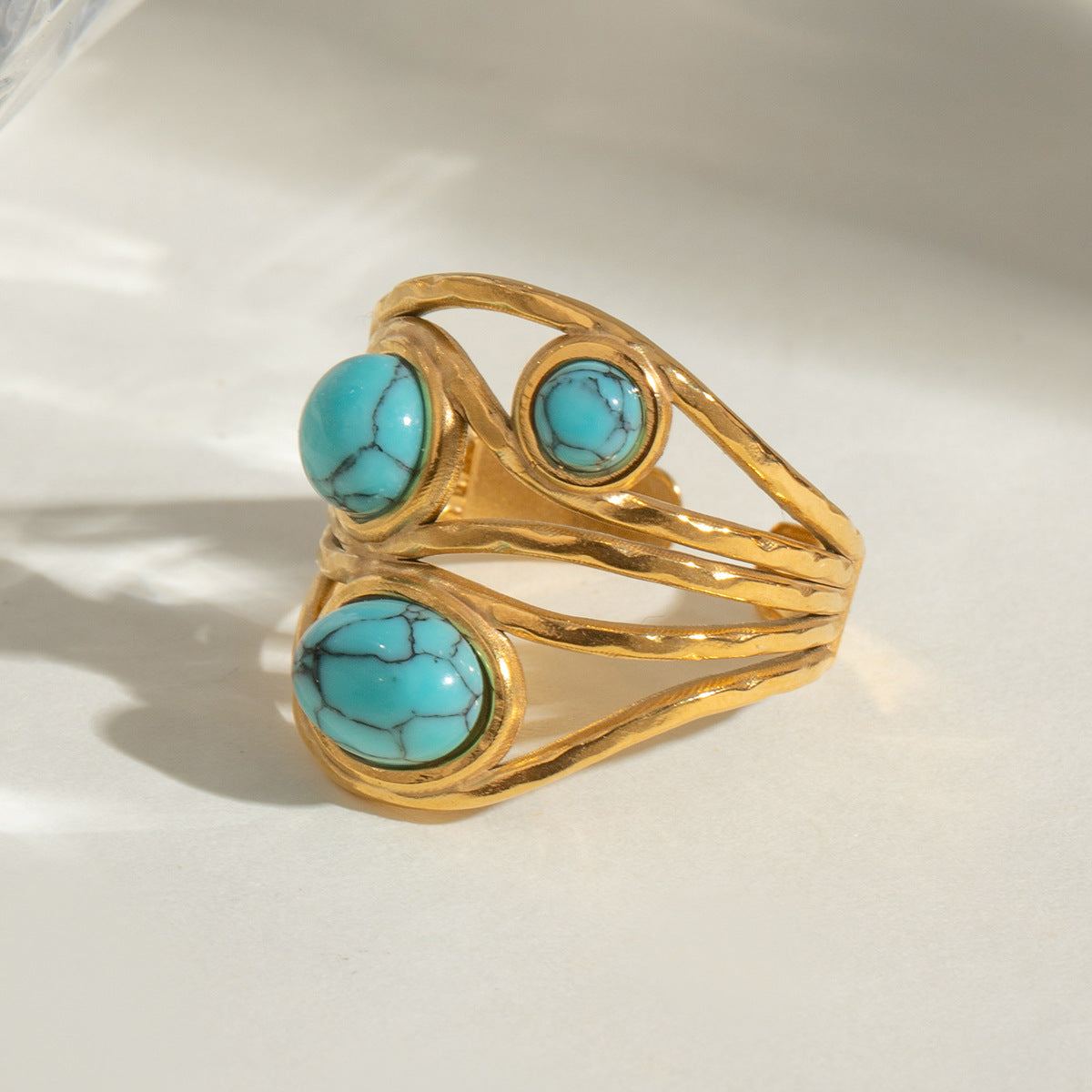 Twisted Wire Multi Stone Bohemian Ring - Blue