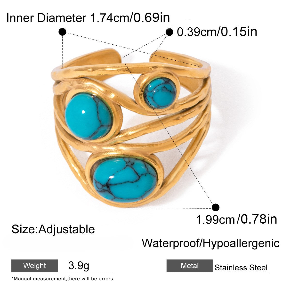 Twisted Wire Multi Stone Bohemian Ring - Blue - 1
