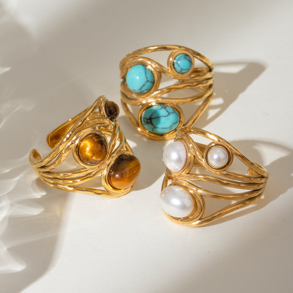 Twisted Wire Multi Stone Bohemian Ring - Blue - 2